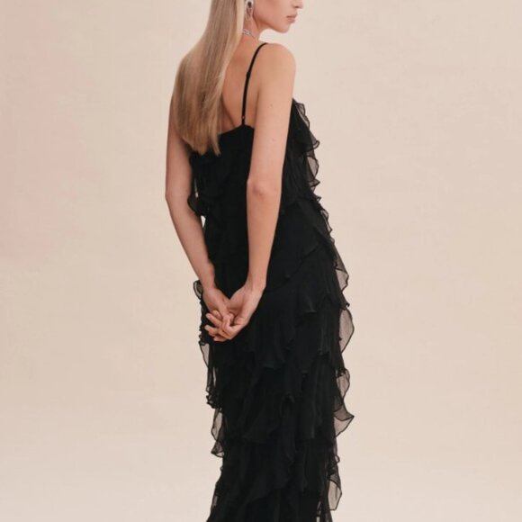 EUC BHLDN Jia Bias-Cut Ruffled V-Neck Gown 14 - Picture 3 of 8